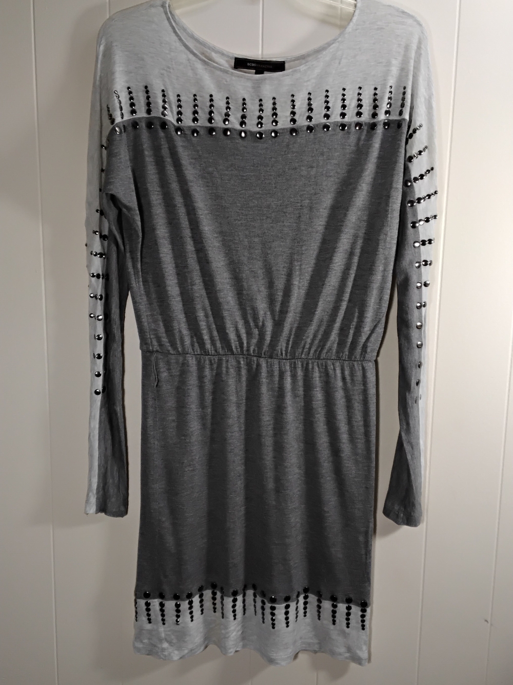 Stud-Embellished Gray Long-Sleeve Dress